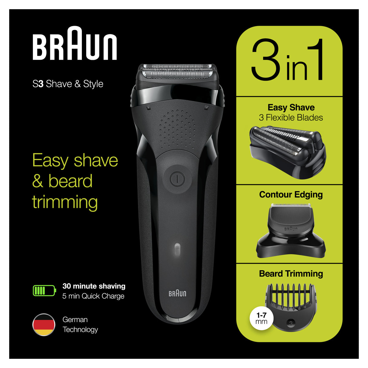 Braun Series 3 81702941 rakapparater för män Folierakapparat Trimmer Svart