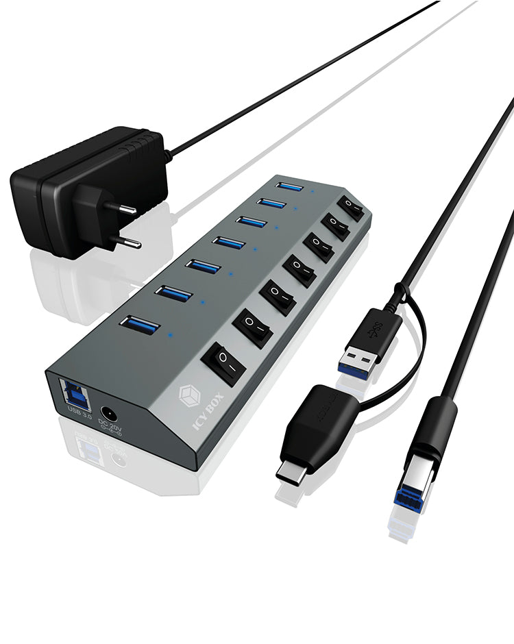 ICY BOX IB-HUB1701-C3 USB 3.2 Gen 1 (3.1 Gen 1) Type-B 5000 Mbit/s Antracit