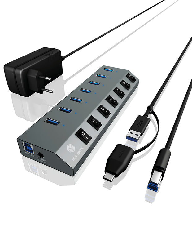 ICY BOX IB-HUB1701-C3 USB 3.2 Gen 1 (3.1 Gen 1) Type-B 5000 Mbit/s Antracit