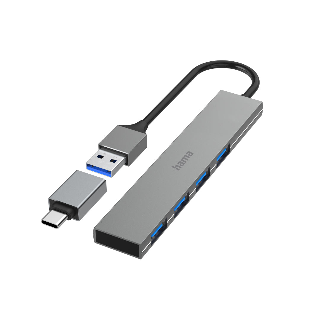Hama 00200141 gränssnittshubbar USB 3.2 Gen 1 (3.1 Gen 1) Type-A 5000 Mbit/s Grå