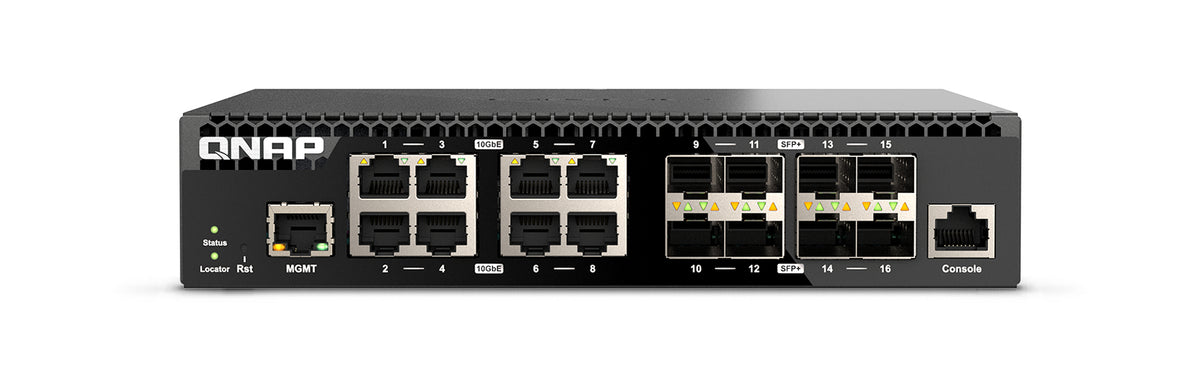 QNAP QSW-M3216R-8S8T nätverksswitchar hanterad L2/L3 10G Ethernet (100/1000/10000) 1U Svart