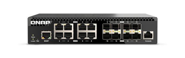 QNAP QSW-M3216R-8S8T nätverksswitchar hanterad L2/L3 10G Ethernet (100/1000/10000) 1U Svart