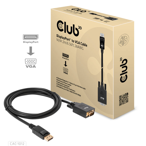 CLUB3D CAC-1012 videokabeladapter 2 m DisplayPort VGA (D-Sub) Svart