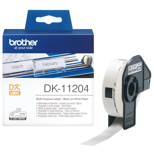Brother DK-11204 etikett-tejp Svart på vitt