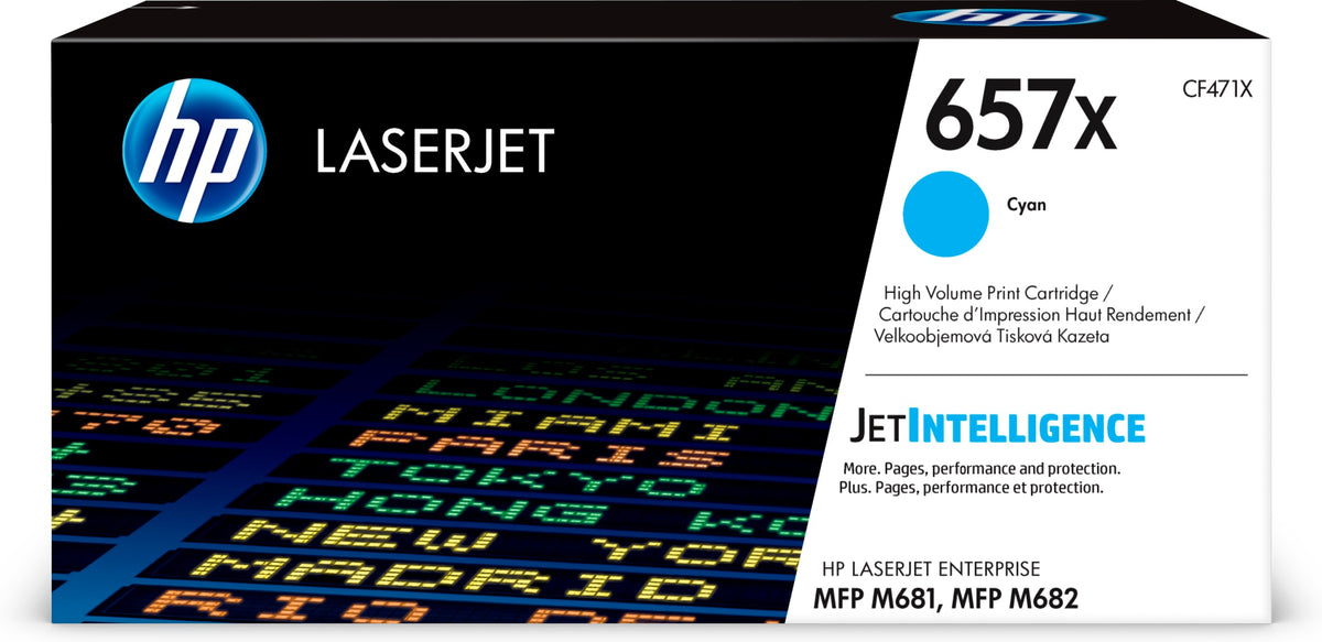 HP 657X cyan original LaserJet-tonerkassett med hög kapacitet