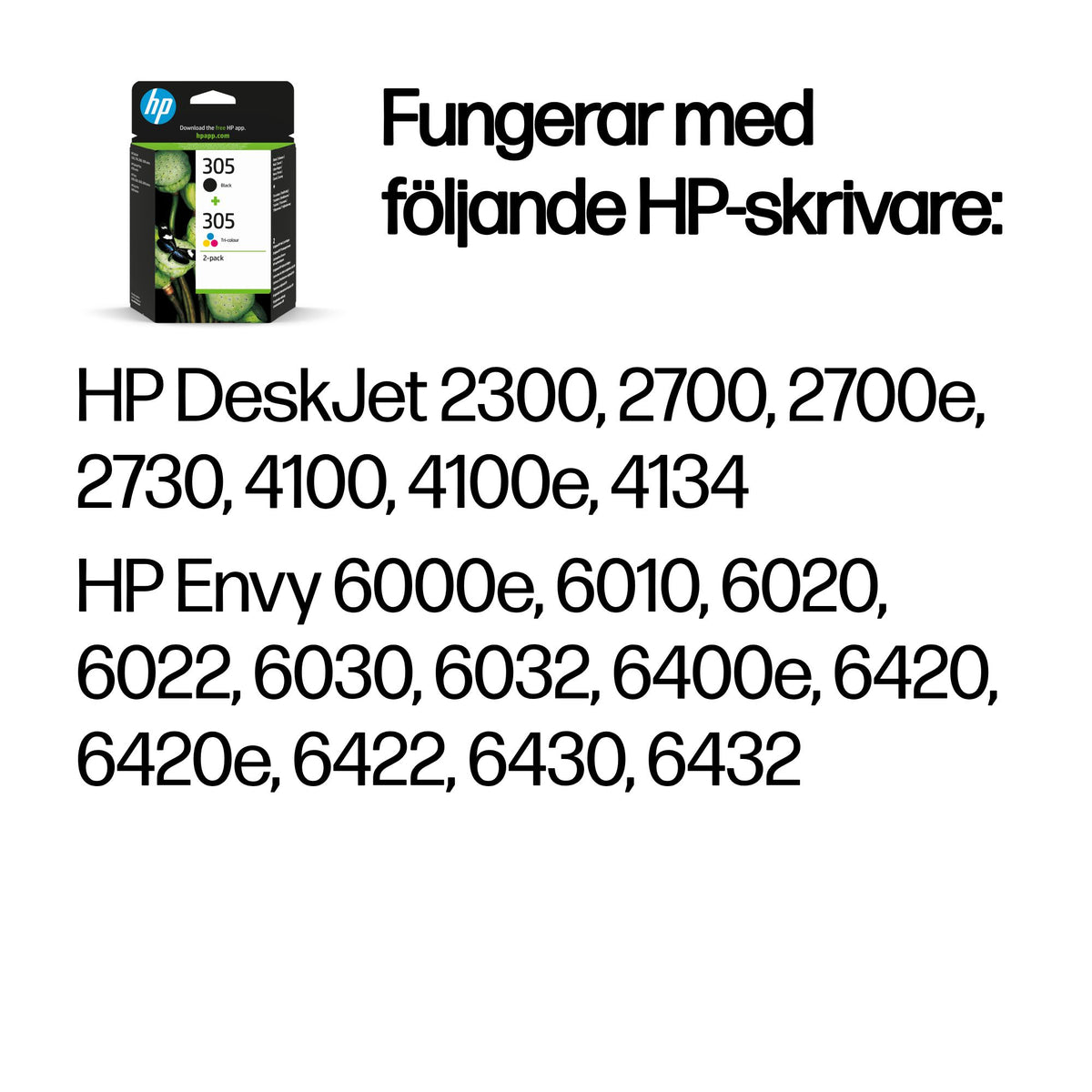 HP 305 2-pack med trefärgs/svarta originalbläckpatroner