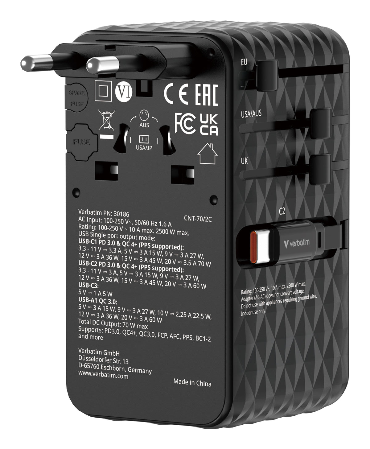 Verbatim Charge 'n' Travel 70W Universal Svart AC Snabb laddning inomhus