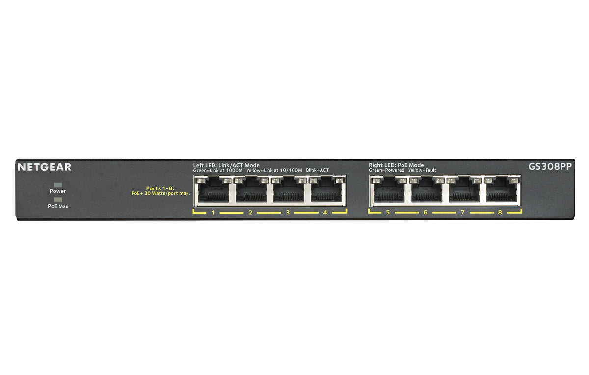 NETGEAR GS308PP Ohanterad Gigabit Ethernet (10/100/1000) Strömförsörjning via