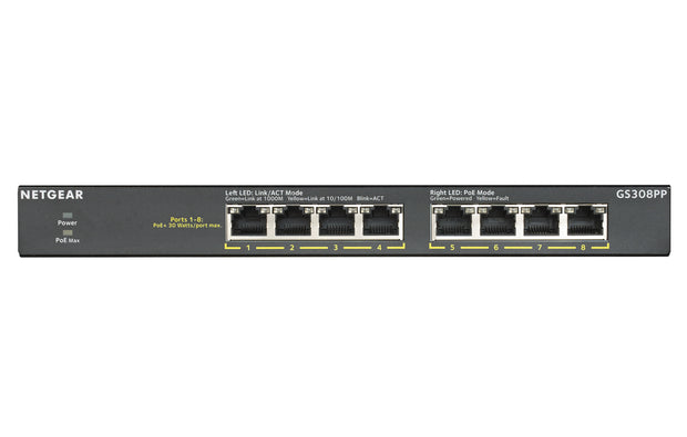 NETGEAR GS308PP Ohanterad Gigabit Ethernet (10/100/1000) Strömförsörjning via Ethernet (PoE) stöd Svart