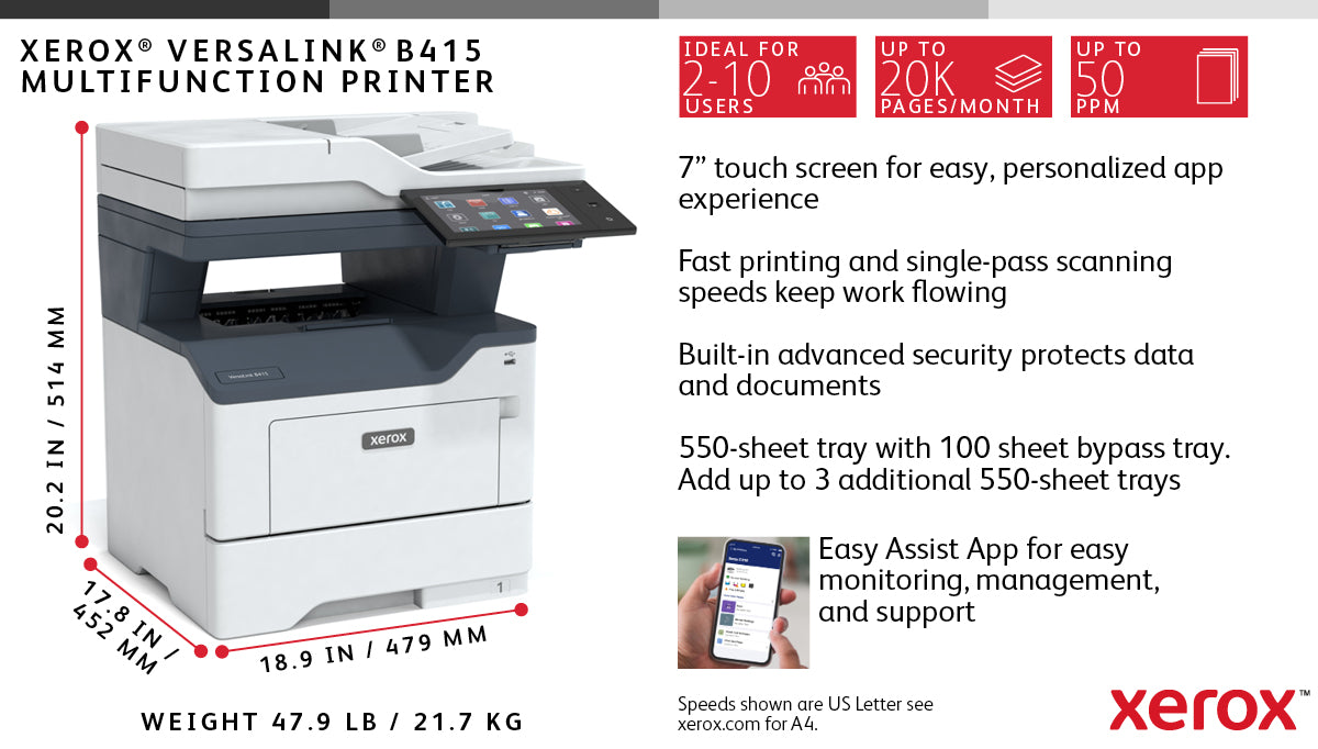 Xerox VersaLink B415 A4 47 sid/min dubbelsidig kopiering/utskrift/scanning/fax