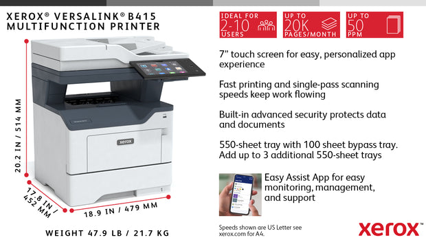 Xerox VersaLink B415 A4 47 sid/min dubbelsidig kopiering/utskrift/scanning/fax