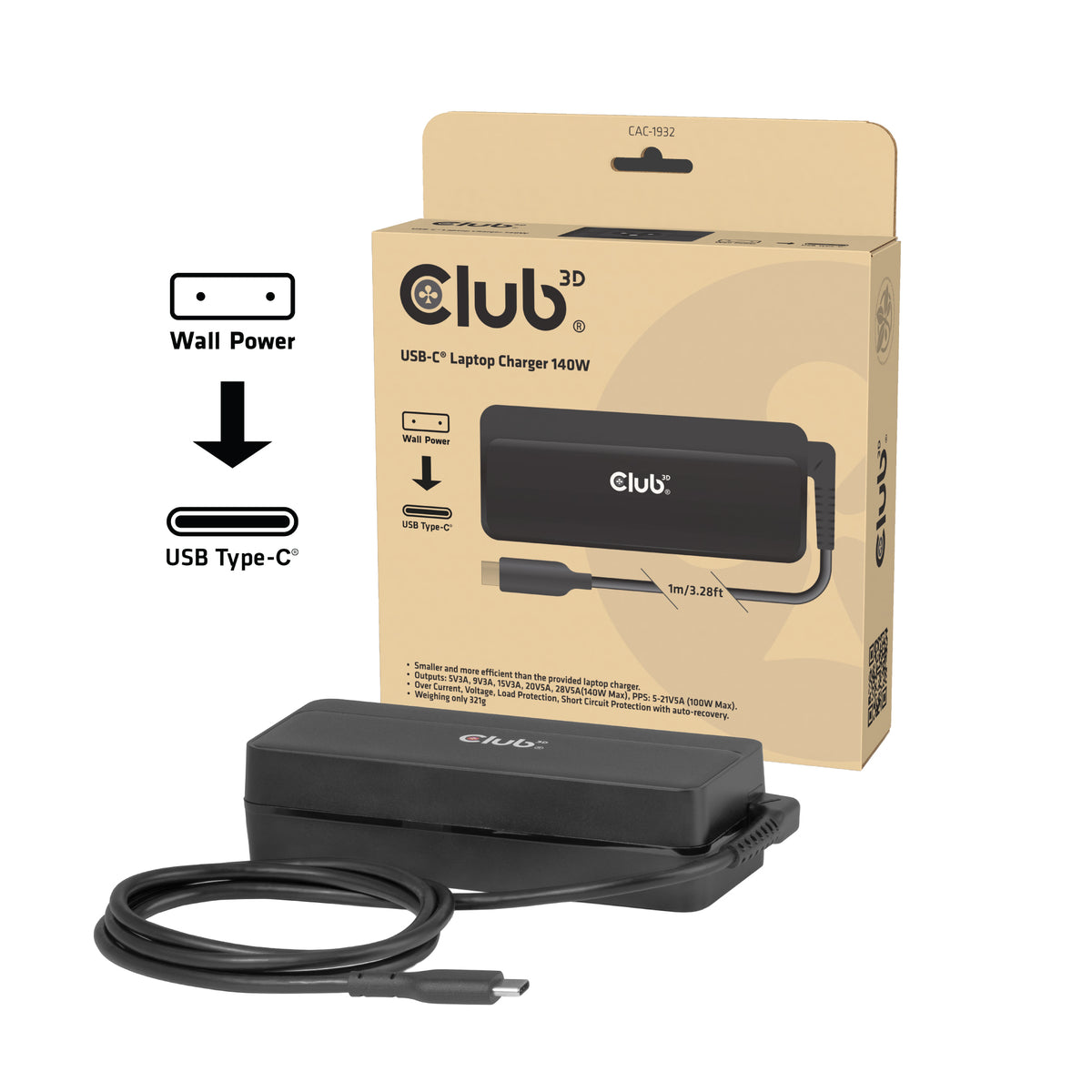 CLUB3D CAC-1932 mobilladdare Universal Svart AC Snabb laddning