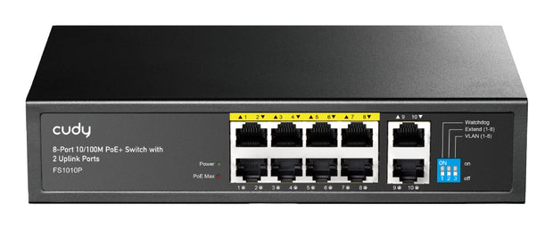 Cudy FS1010P nätverksswitchar Ohanterad Fast Ethernet (10/100) Strömförsörjning via Ethernet (PoE) stöd Svart
