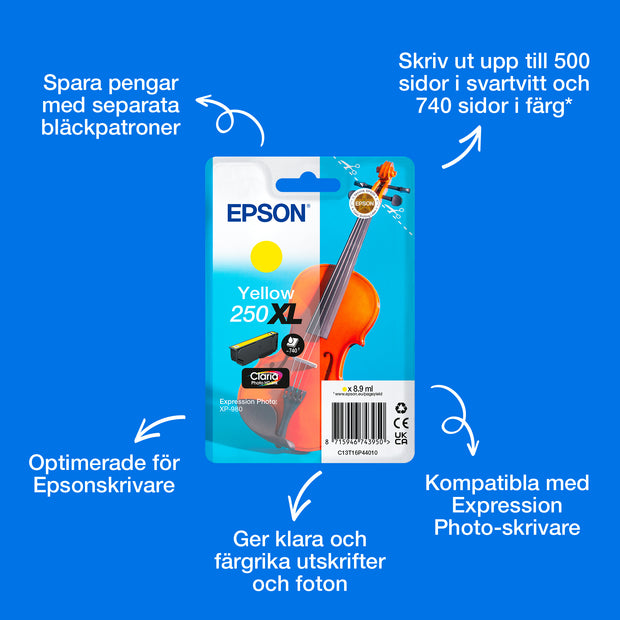 Epson En Gul 250XL Violin Claria Photo HD-bläck