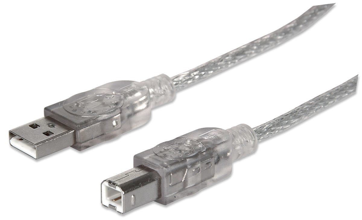 Manhattan 340458 USB-kablar USB 2.0 3 m USB A USB B 0,48 Gbit/s Silver