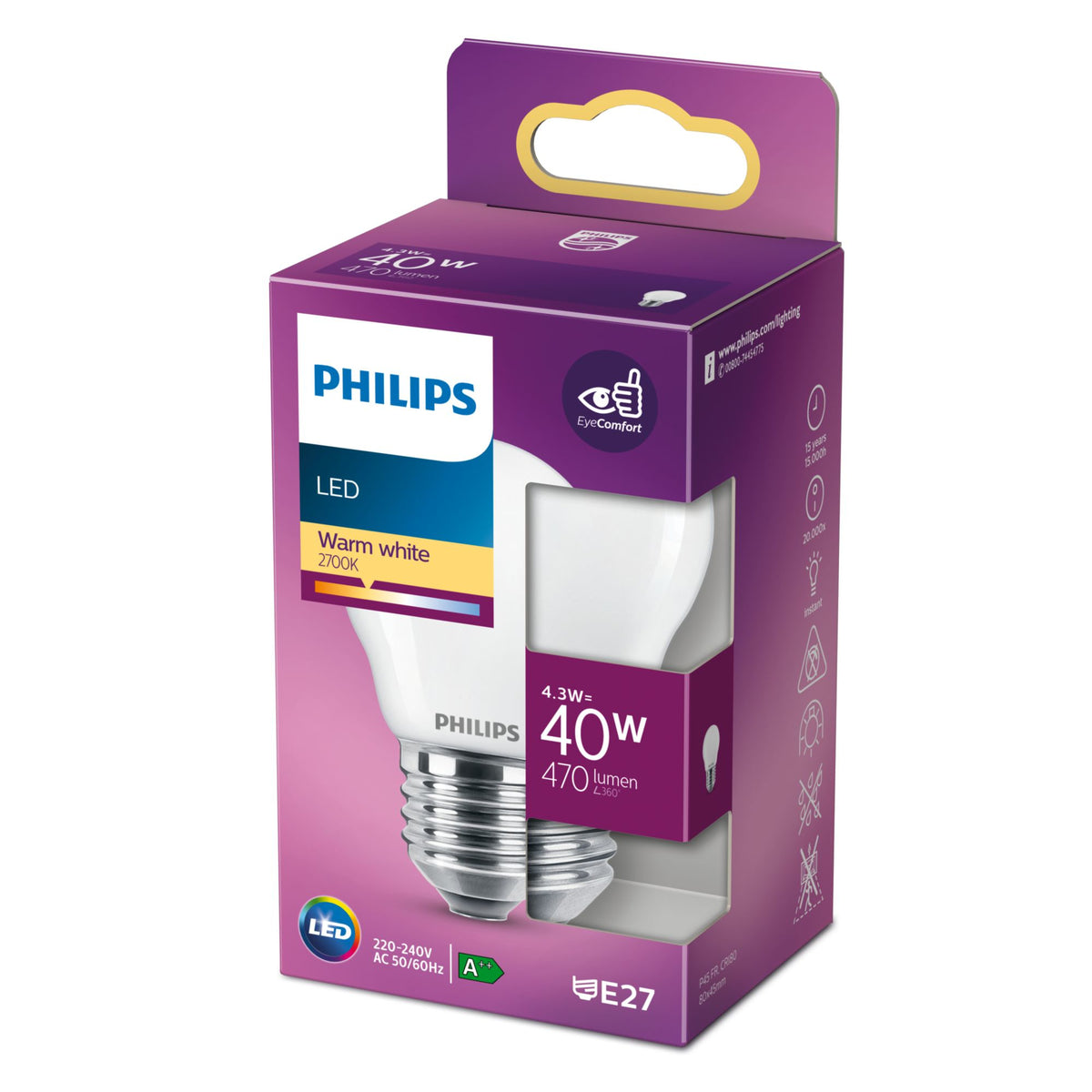 Philips Filamentkronljuskälla frostad 40 W P45 E27