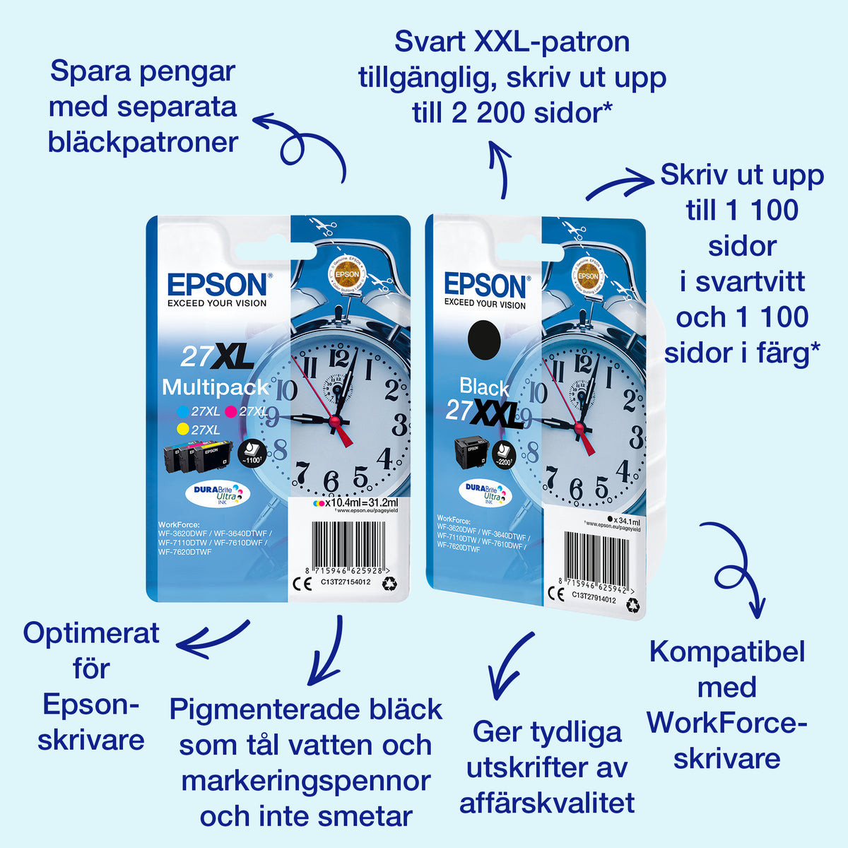 Epson Alarm clock Singlepack Black 27XL DURABrite Ultra Ink
