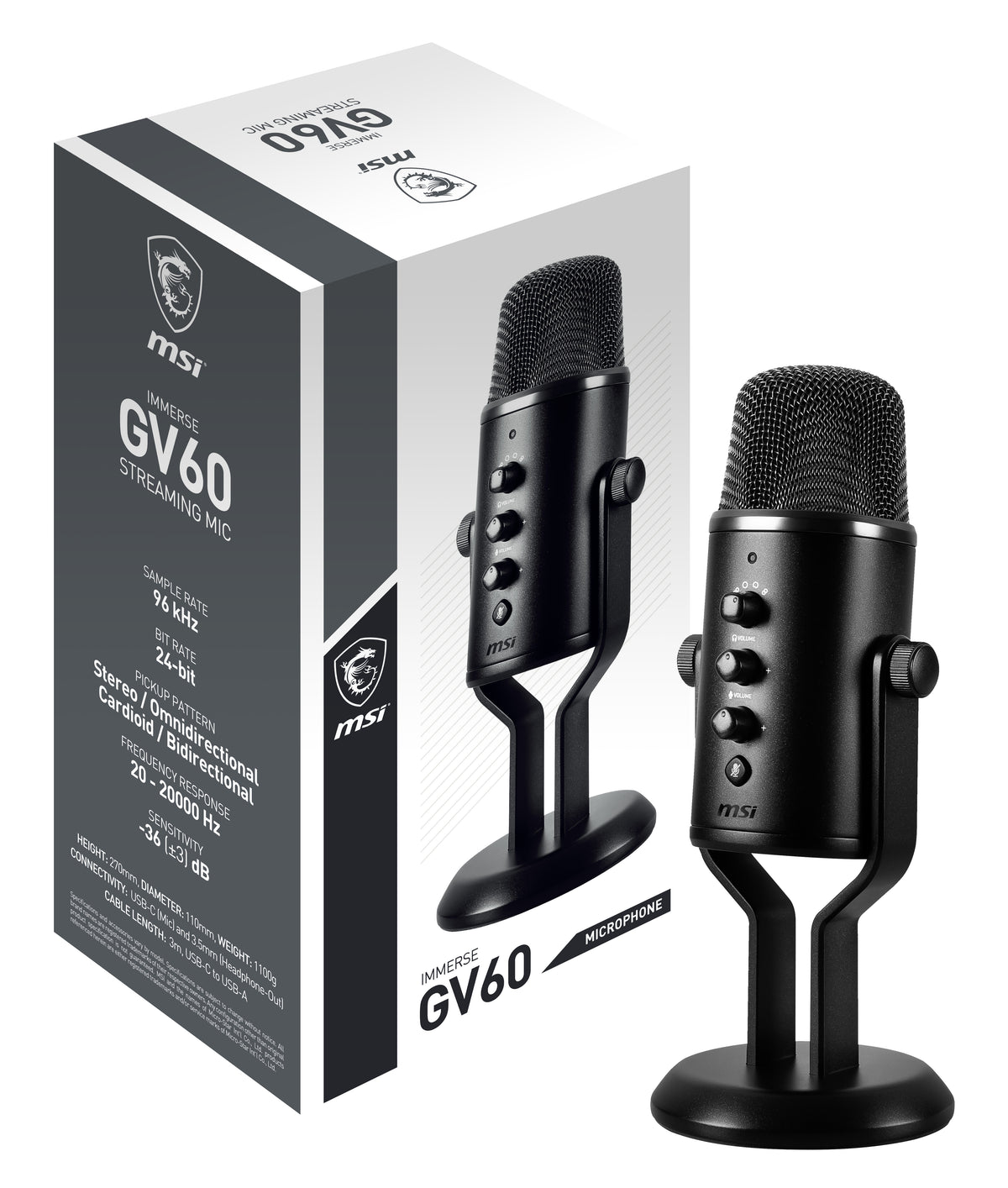 MSI IMMERSE GV60 STREAMING MIC mikrofoner Svart Mikrofon till spelkonsol
