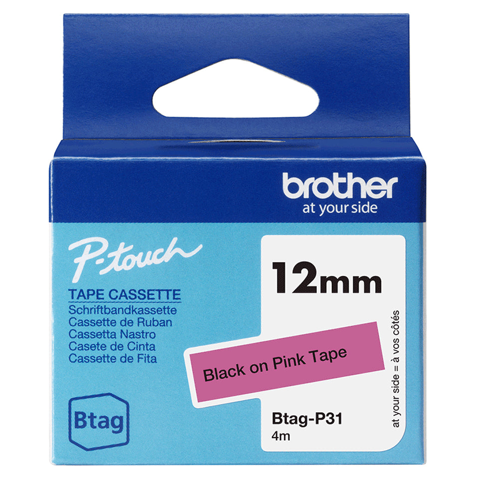 Brother BTAG-P31 etikett-tejp Svart på rosa