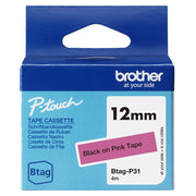 Brother BTAG-P31 etikett-tejp Svart på rosa