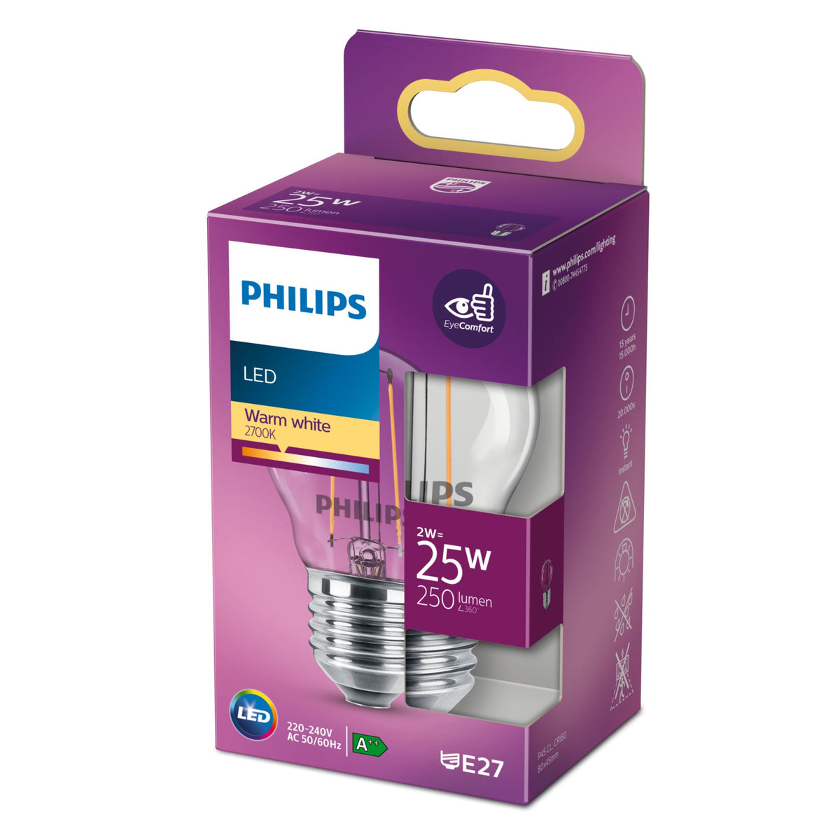 Philips Filamentkronljuskälla klar 25 W P45 E27