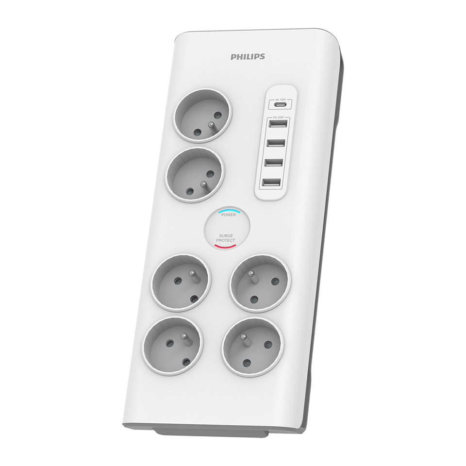 Philips SPN7060WA/60 överspänningsskydd Vit 6 AC-utgångar 2 m