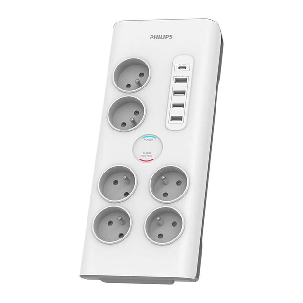 Philips SPN7060WA/60 överspänningsskydd Vit 6 AC-utgångar 2 m