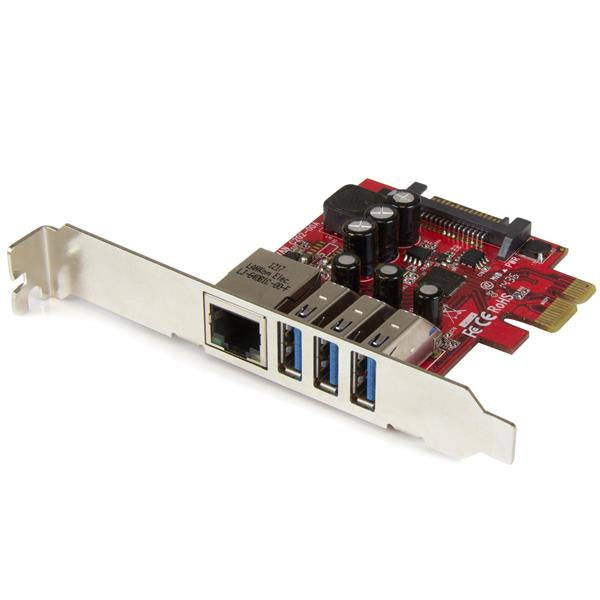 StarTech.com PCI Express USB 3.0-kort med 3 portar + Gigabit Ethernet