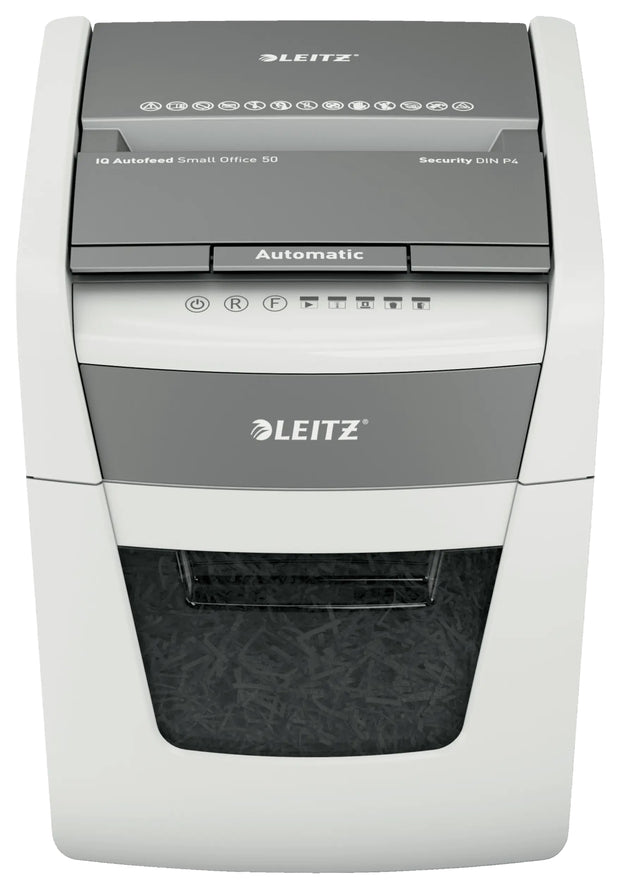 Leitz IQ Autofeed Small Office 50X Automatisk Dokumentförstörare P4