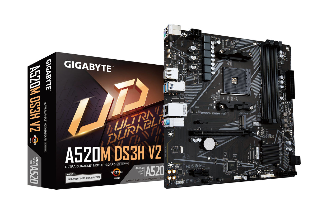 GIGABYTE A520M DS3H V2 moderkort Uttag AM4 micro ATX