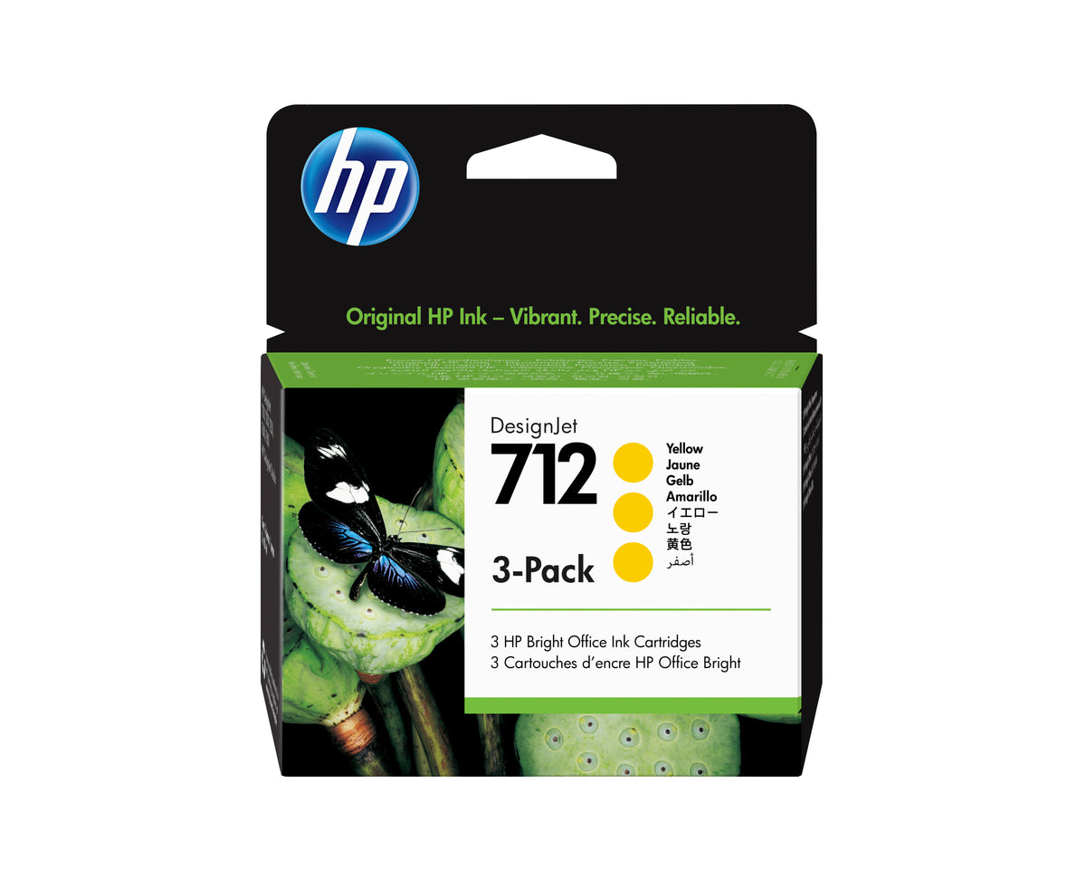 HP 712 3-pack med 29 ml gul DesignJet-bläckpatron