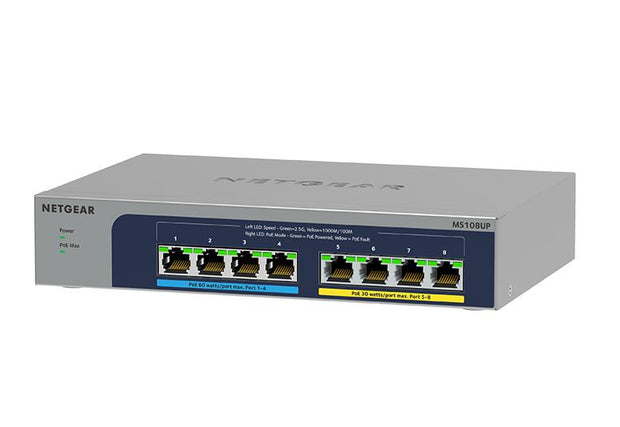 NETGEAR MS108UP Ohanterad 2.5G Ethernet (100/1000/2500) Strömförsörjning via