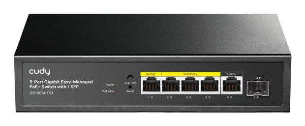 Cudy GS1005PTS1 nätverksswitchar Gigabit Ethernet (10/100/1000) Strömförsörjning via Ethernet (PoE) stöd Svart