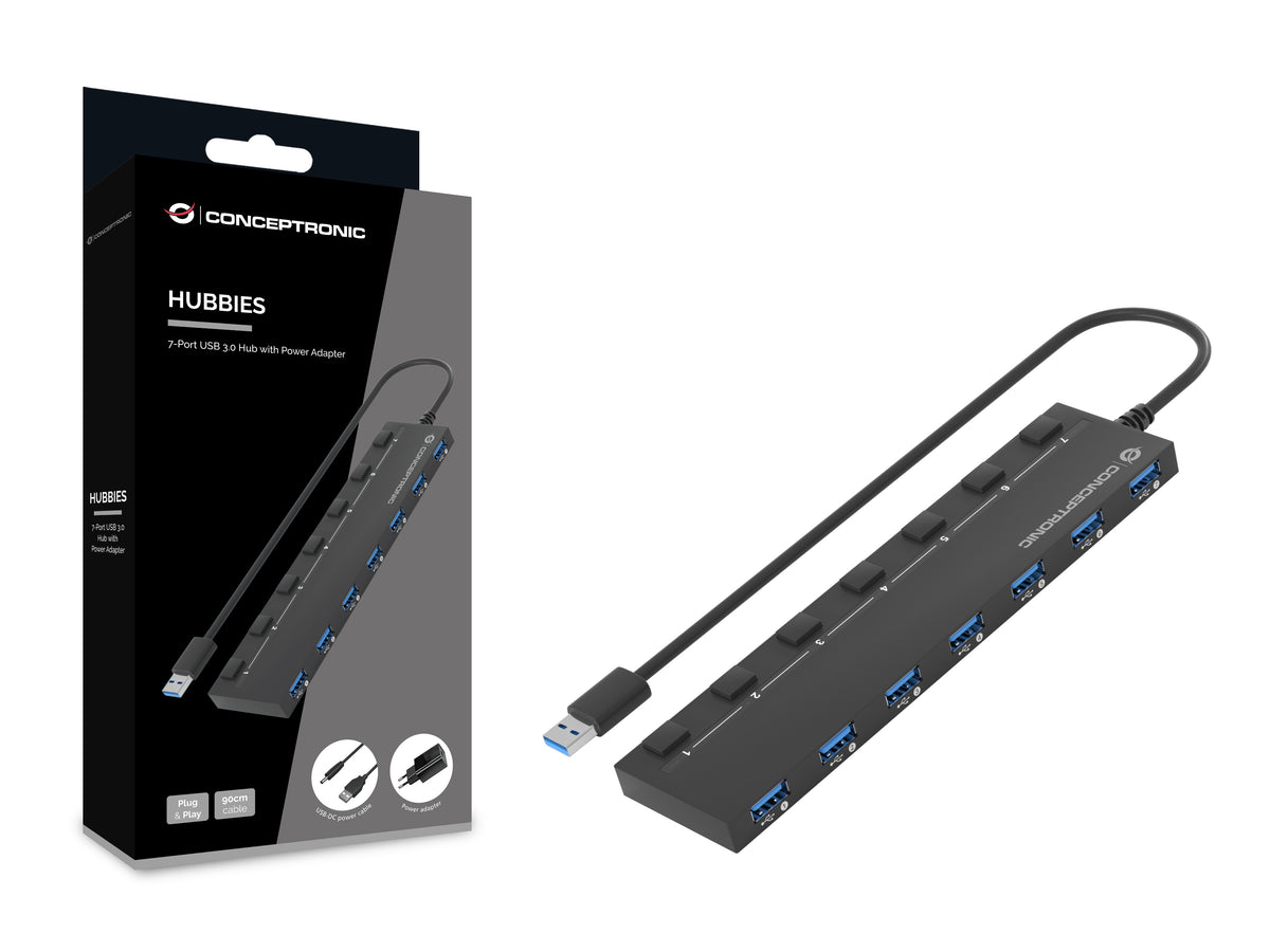 Conceptronic HUBBIES19BP gränssnittshubbar USB 3.2 Gen 1 (3.1 Gen 1) Type-A 5000