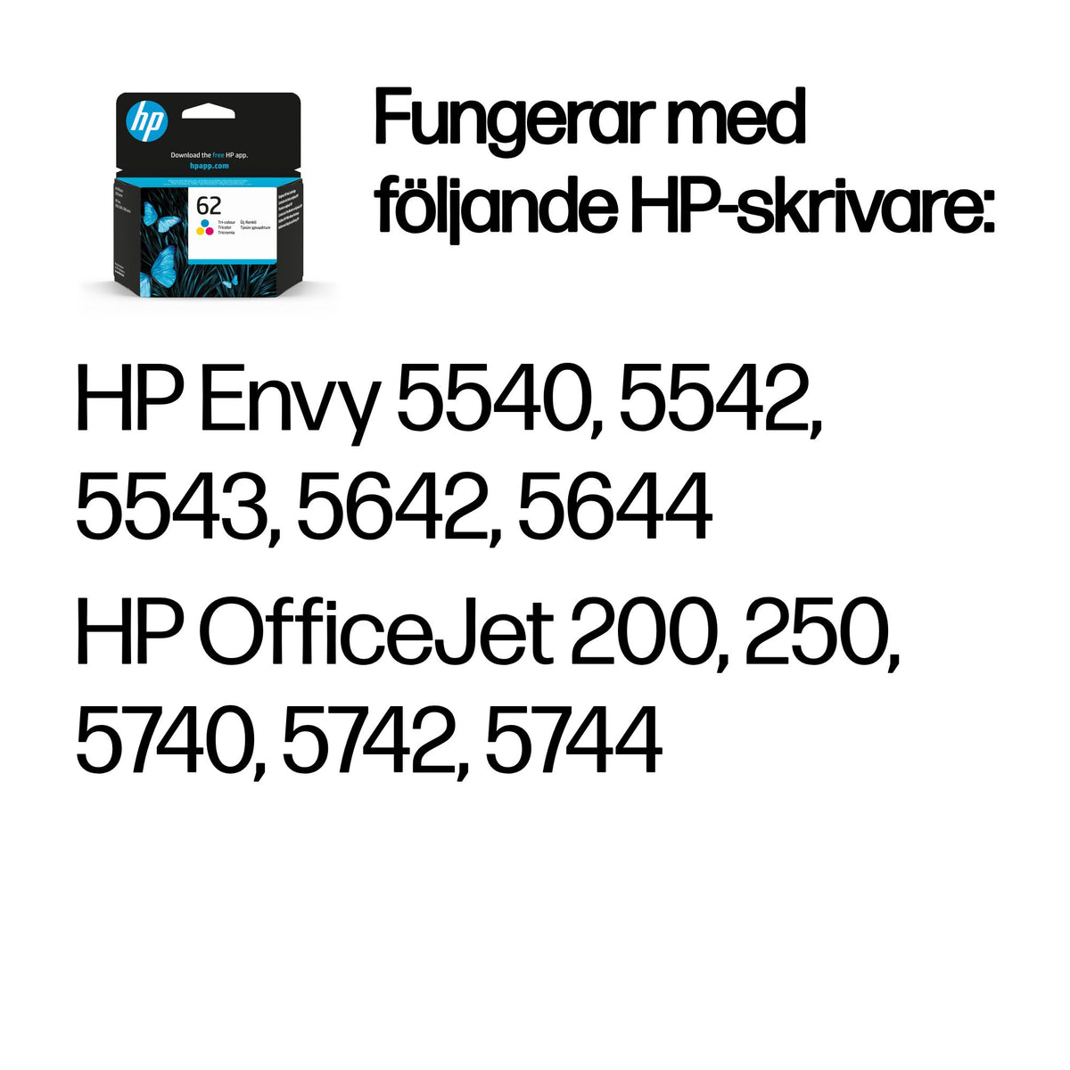 HP 62 trefärgs original bläckpatron