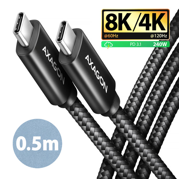 Axagon BUCM4X-CM05AB USB-kablar USB4 Gen 3x2 0,5 m USB C 40 Gbit/s 240 W Svart
