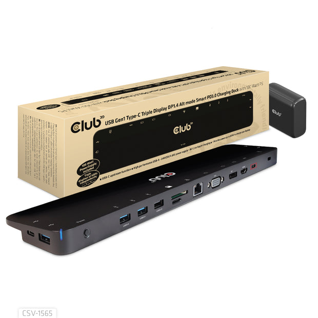 CLUB3D USB Gen1 Type-C Triple Display DP1.4 Alt mode Smart PD3.0 Charging Dock with