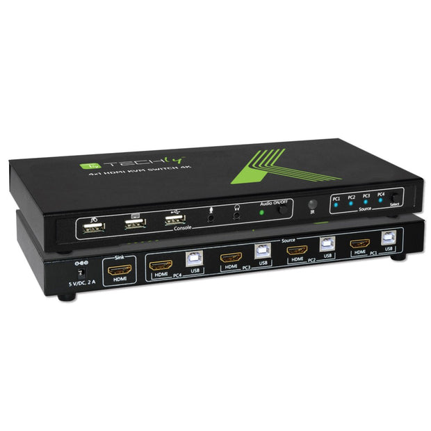 Techly 4x1 USB HDMI KVM Switch 4Kx2K IDATA KVM-HDMI4U KVM-switchar Svart