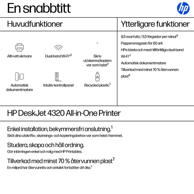 HP DeskJet 4320 Trådlöst All-in-One Färg Skrivare - Termisk bläckstråle - Duplex