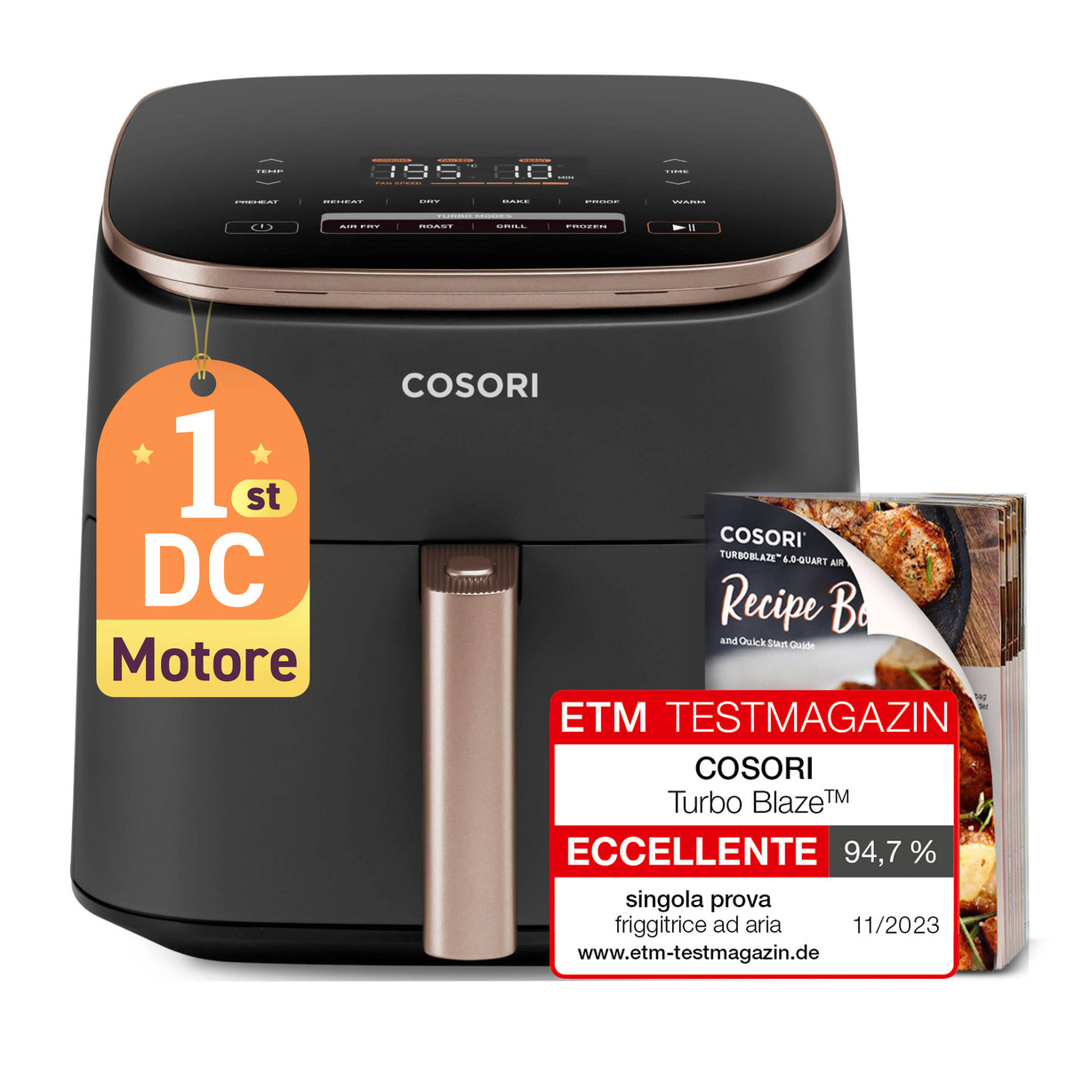 Cosori Turbo Blaze Chef Edition Single 6 l Fristående 1725 W Varmluftsfritös Svart