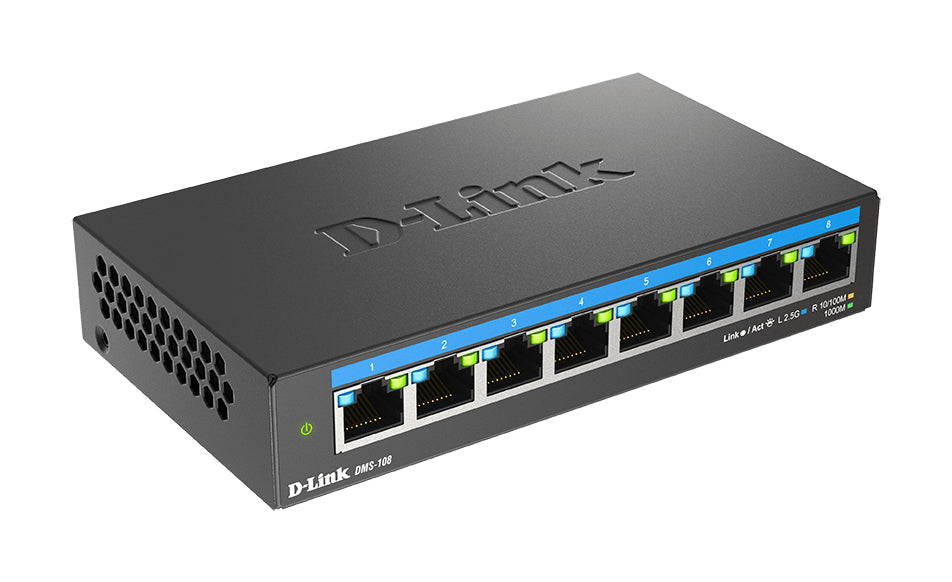 D-Link DMS-108 Ohanterad L2 2.5G Ethernet (100/1000/2500) Svart