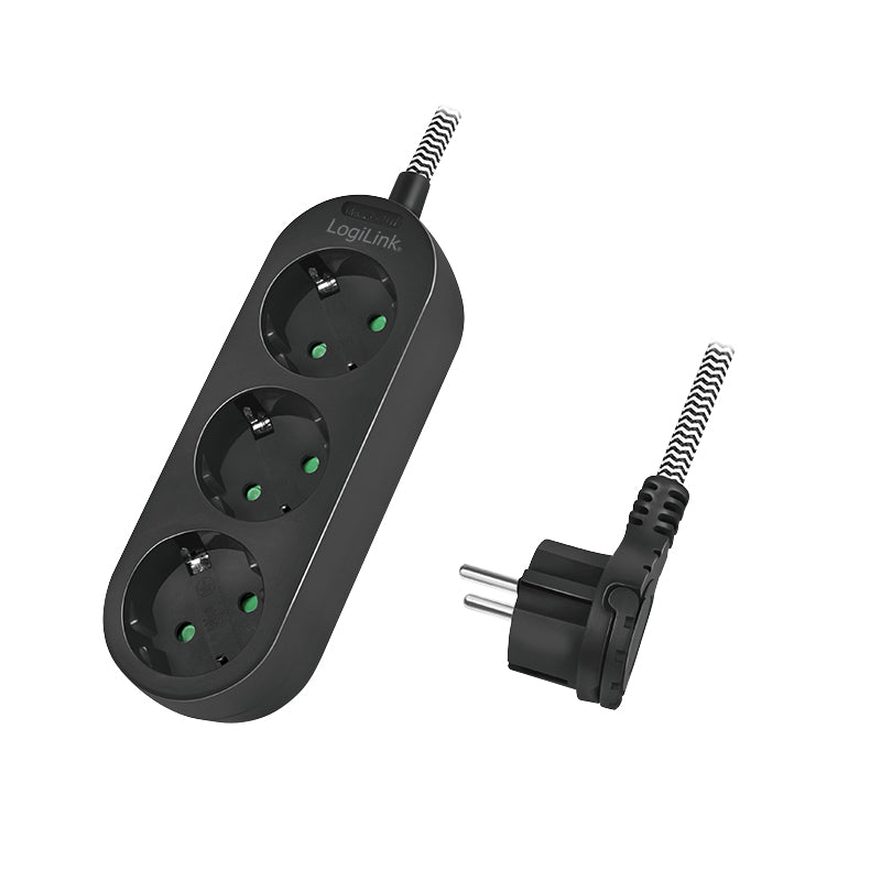 LogiLink LPS261 förlängningssladdar 1,5 m 3 AC-utgångar inomhus Svart