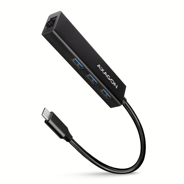 Axagon HMC-GL3A USB-C-Hub 3x USB-A Gbit-LAN schwarz Kabel USB 3.2 Gen 1 (3.1 Gen 1) Type-C Svart