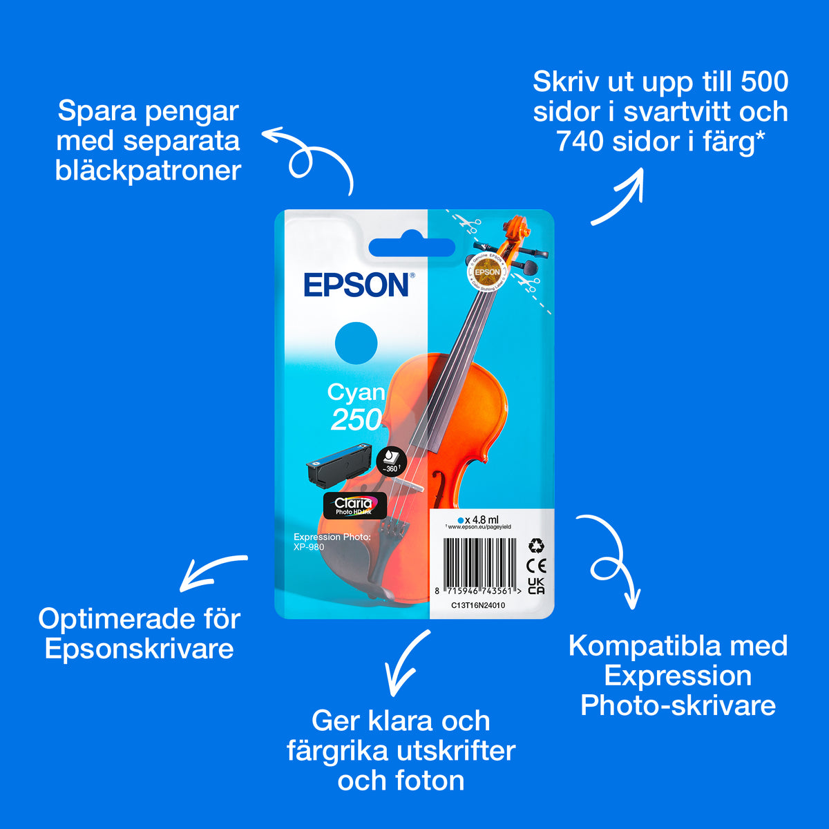 Epson Enpack Cyan 250 Violin Claria Photo HD-bläck