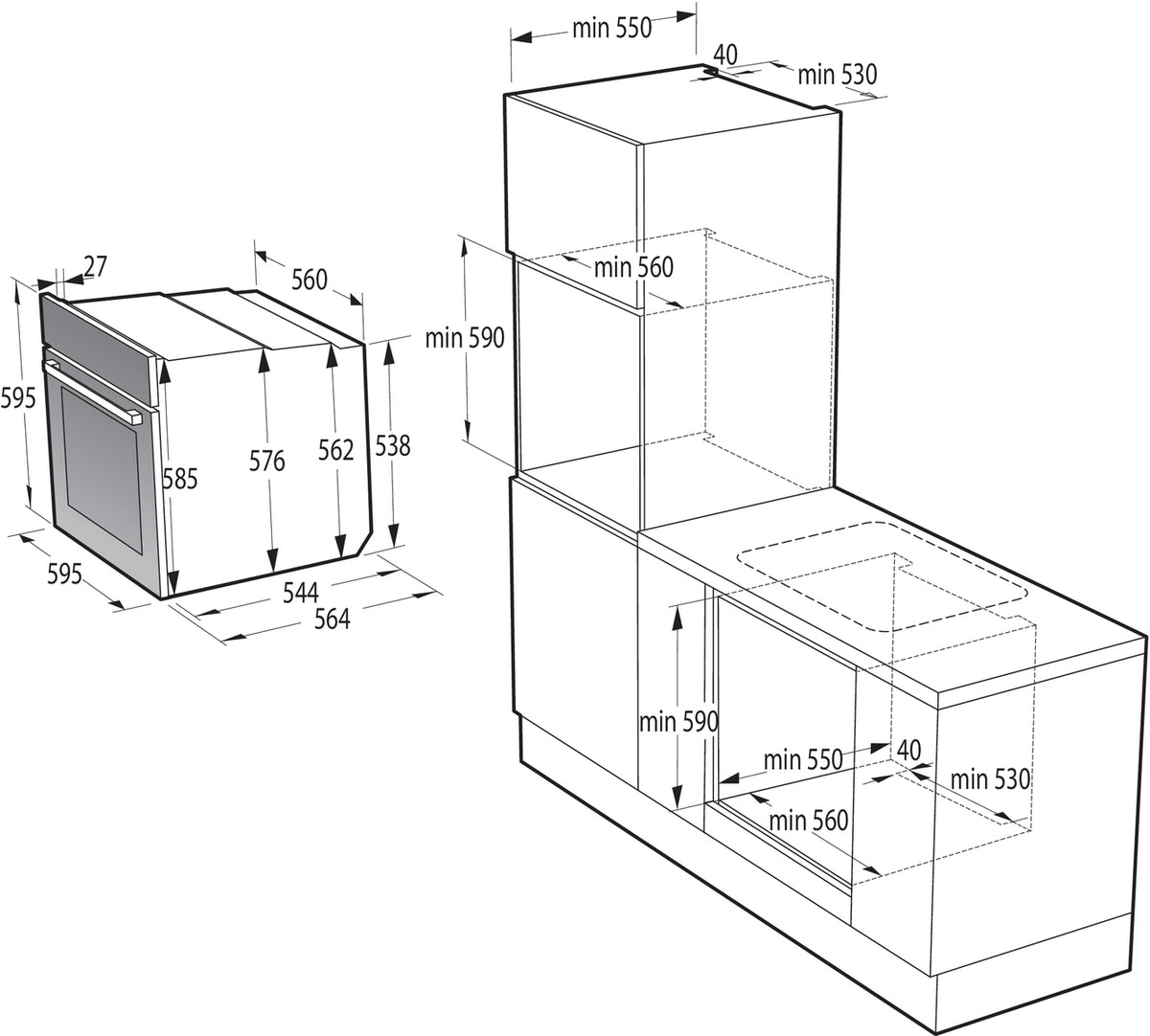 Gorenje BPS 6737 E14BG 77 l 3500 W Svart ugnar