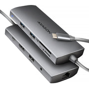 Axagon HMC-8HLSA dockningsstationer för bärbara datorer Kabel USB 3.2 Gen 1 (3.1 Gen