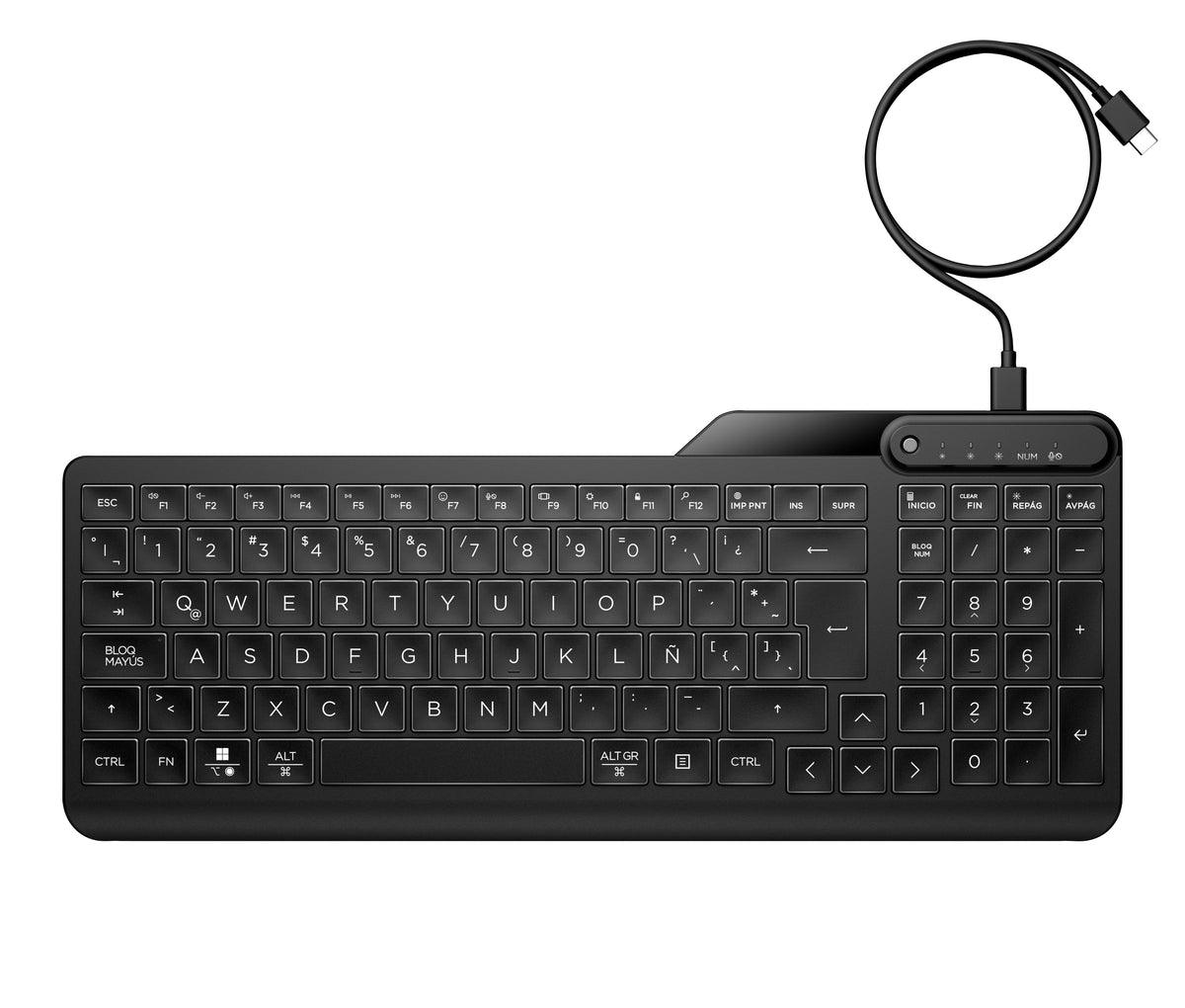 HP 405 bakgrundsbelyst och trådat tangentbord för flera enheter