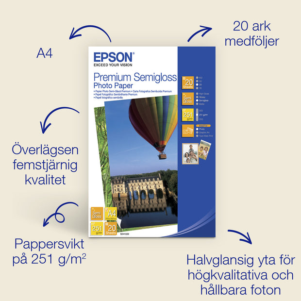 Epson A4 Premium Semigloss Photo Paper 251 g/m²