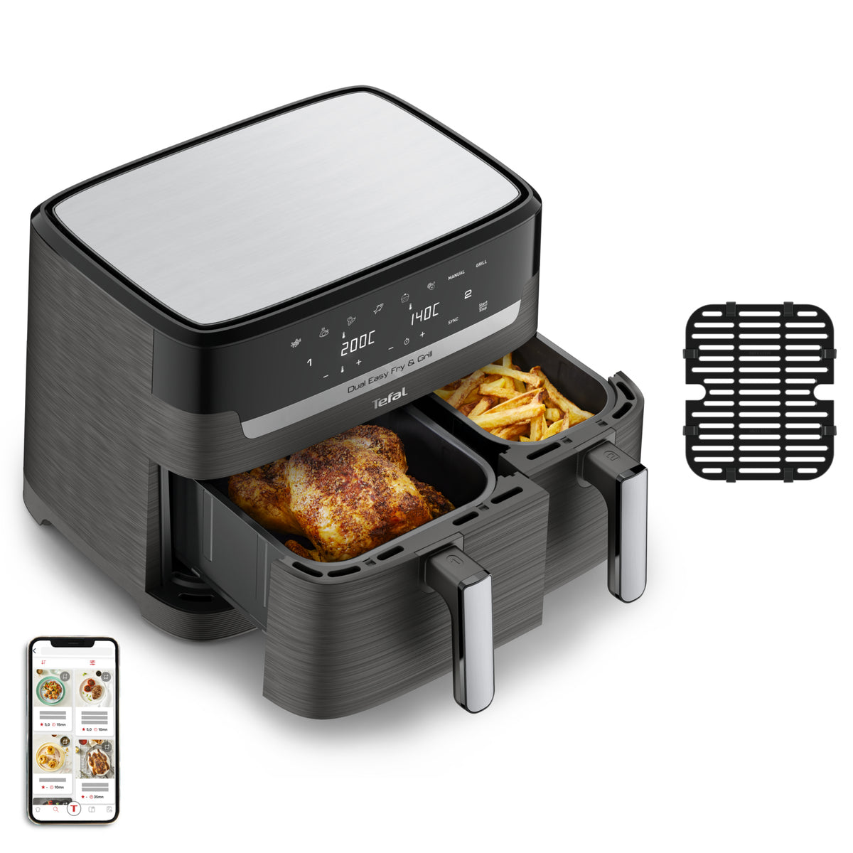 Tefal Dual Easy Fry & Grill EY905B Dubbel 8,3 l Fristående 2700 W Varmluftsfritös Grå