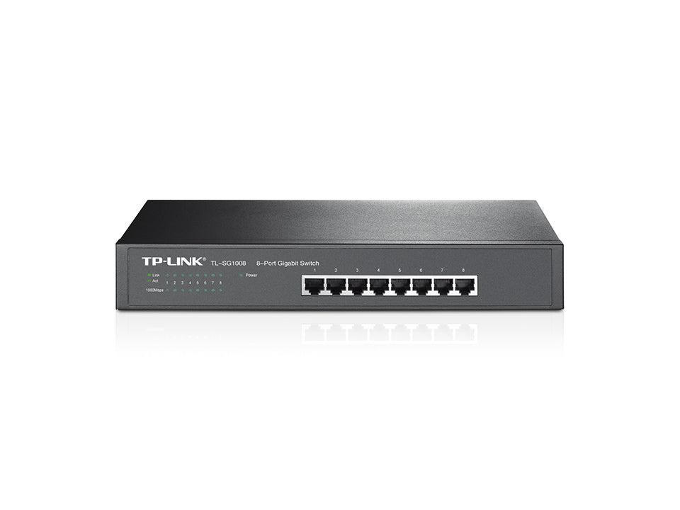 TP-Link TL-SG1008 Ohanterad Gigabit Ethernet (10/100/1000) 1U Svart